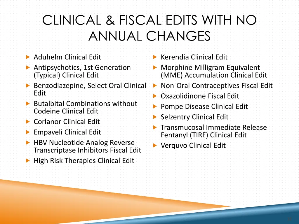 clinical fiscal edits with no annual changes