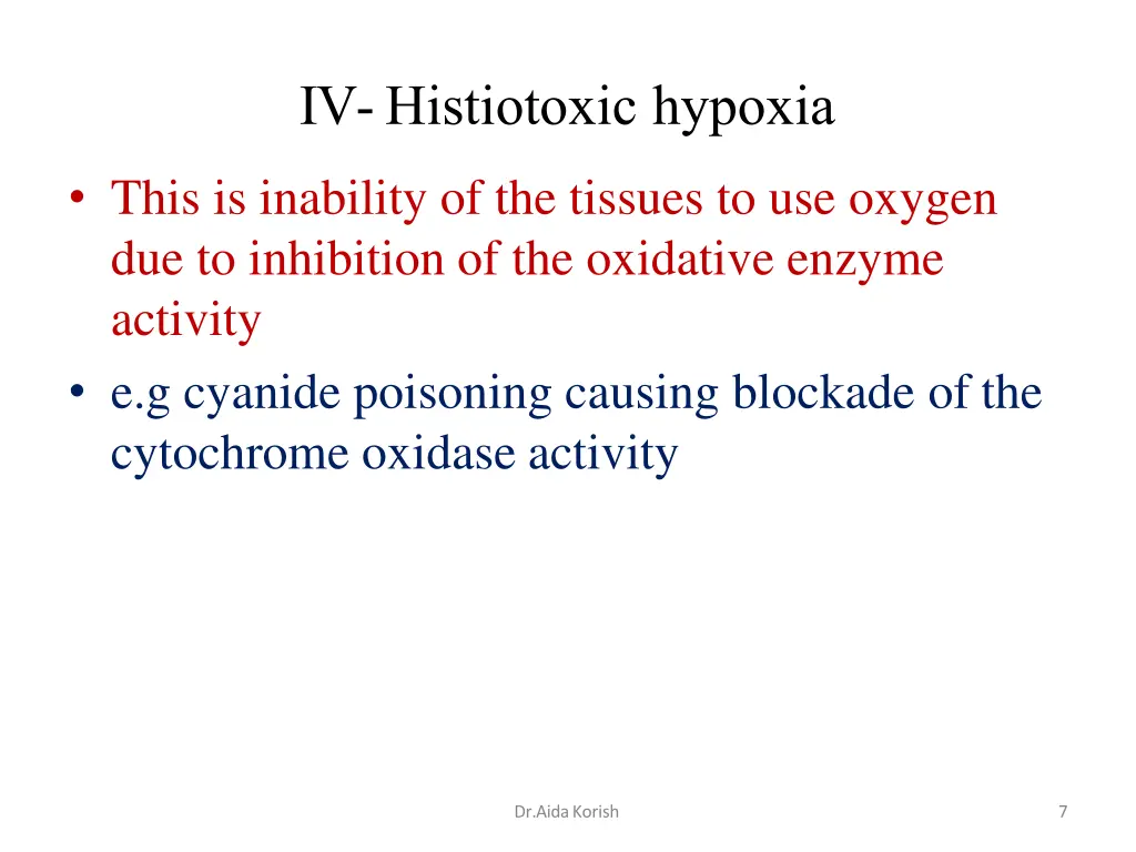 iv histiotoxic hypoxia