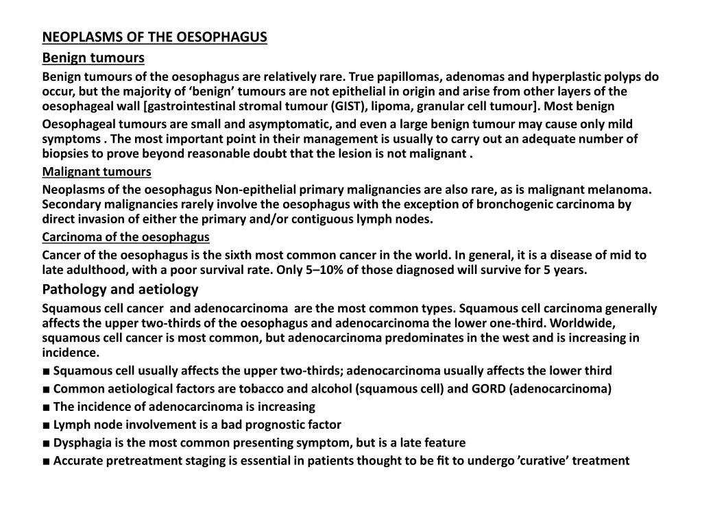 neoplasms of the oesophagus benign tumours benign