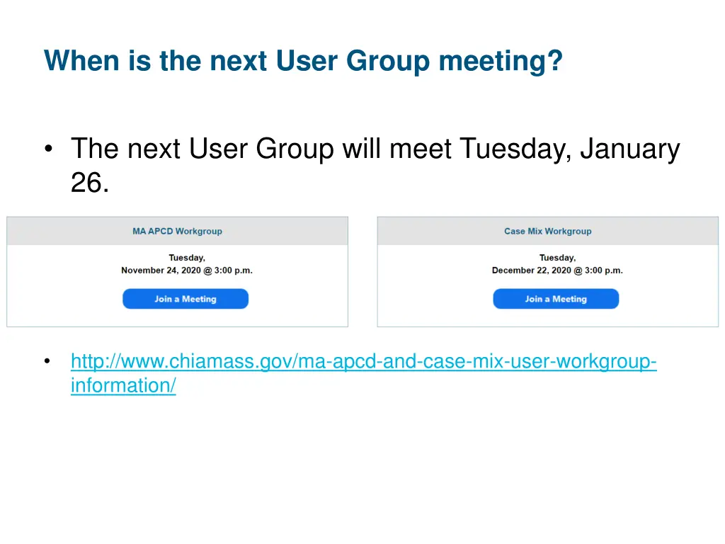 when is the next user group meeting