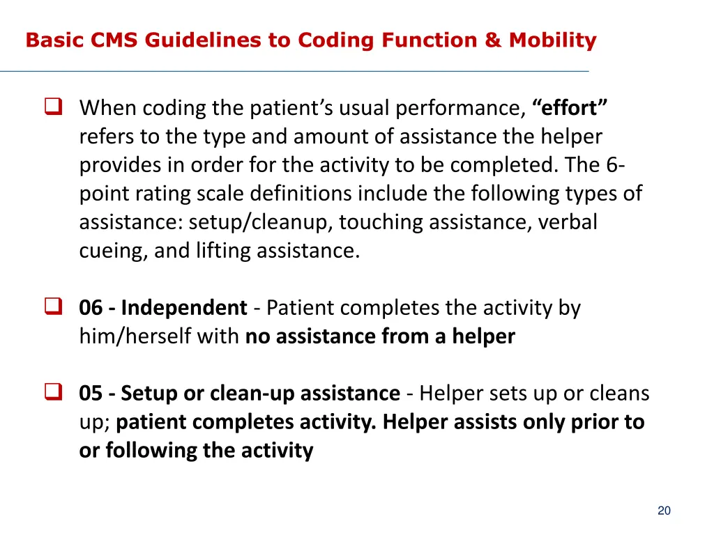 basic cms guidelines to coding function mobility
