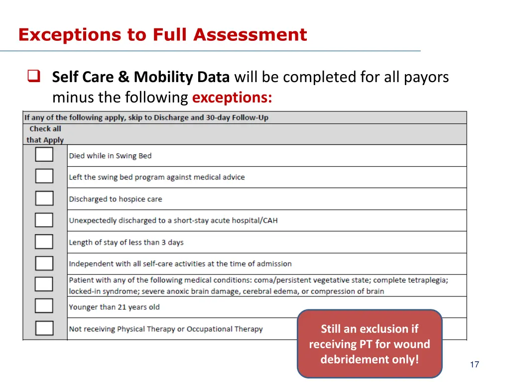 exceptions to full assessment