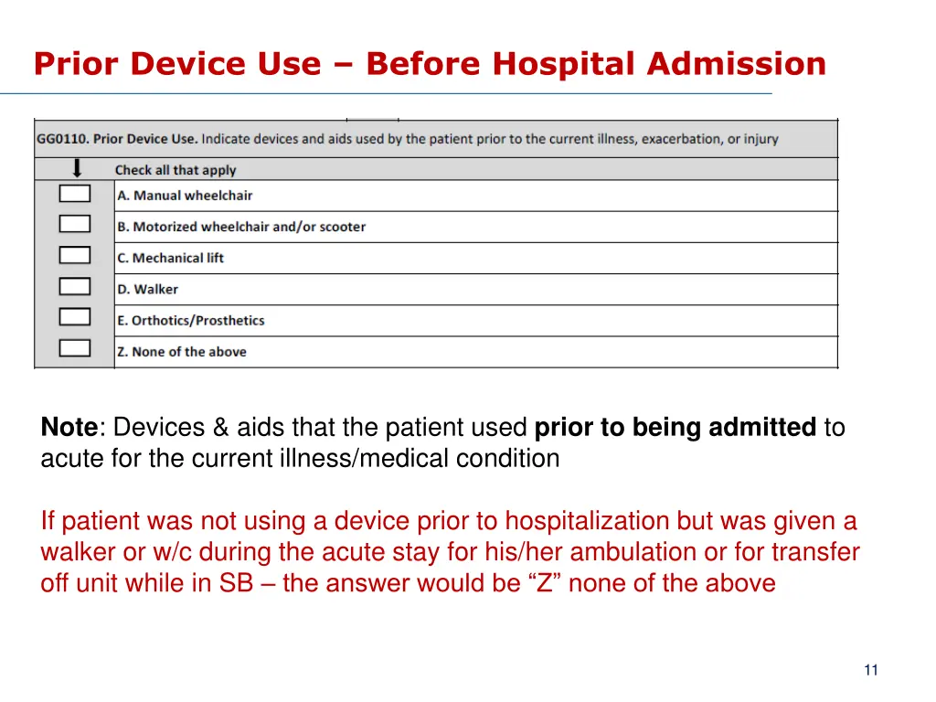 prior device use before hospital admission