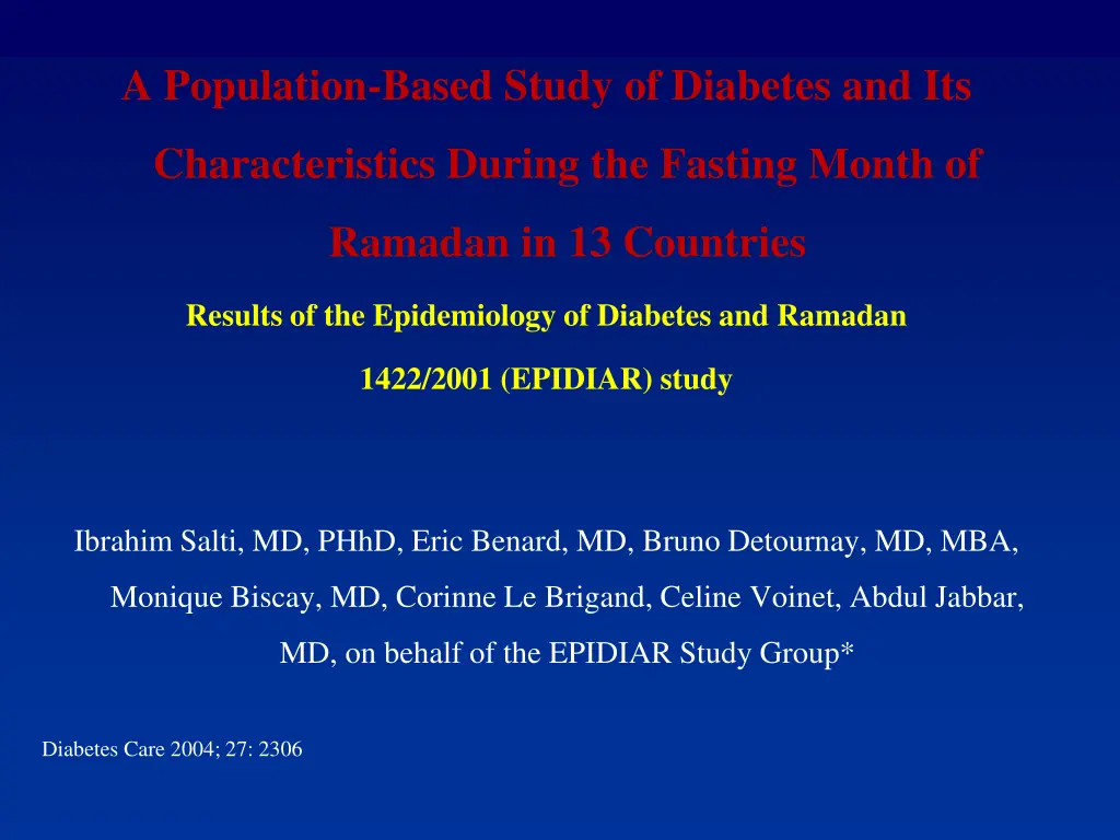 a population based study of diabetes and its