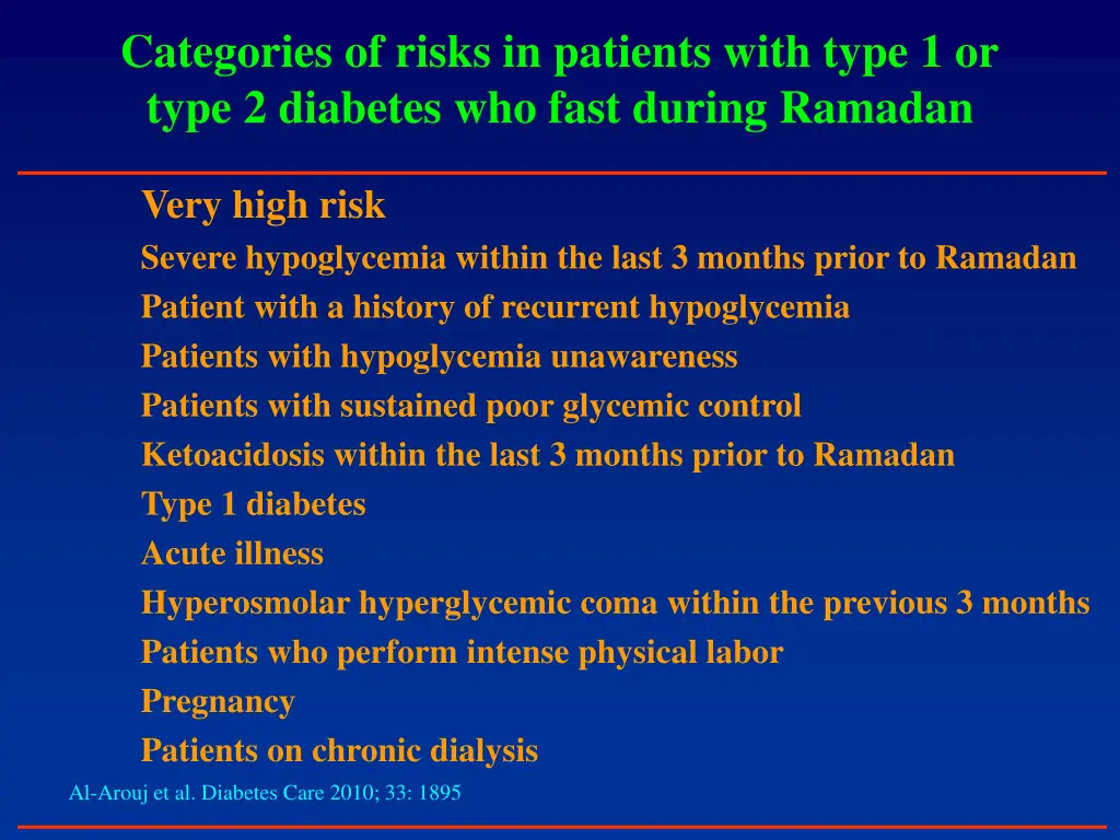 categories of risks in patients with type