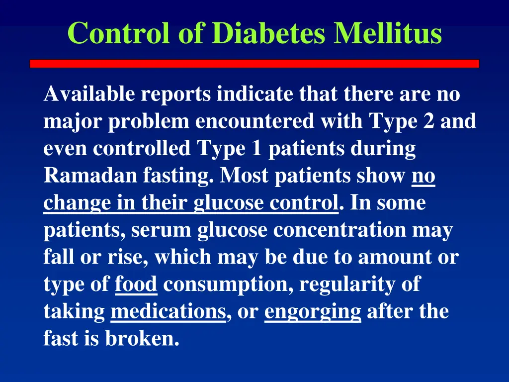 control of diabetes mellitus
