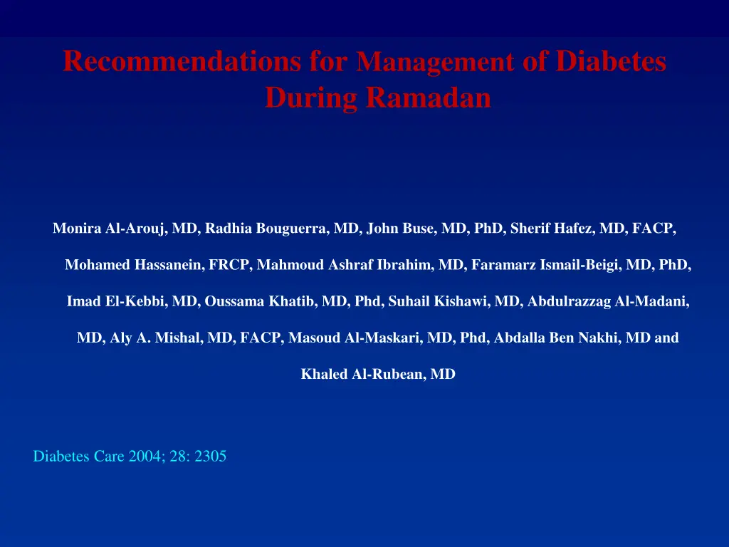 recommendations for management of diabetes during