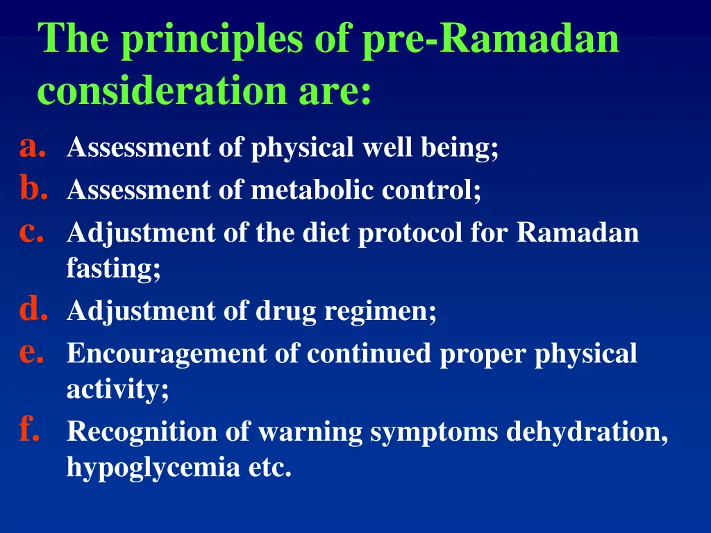 the principles of pre ramadan consideration