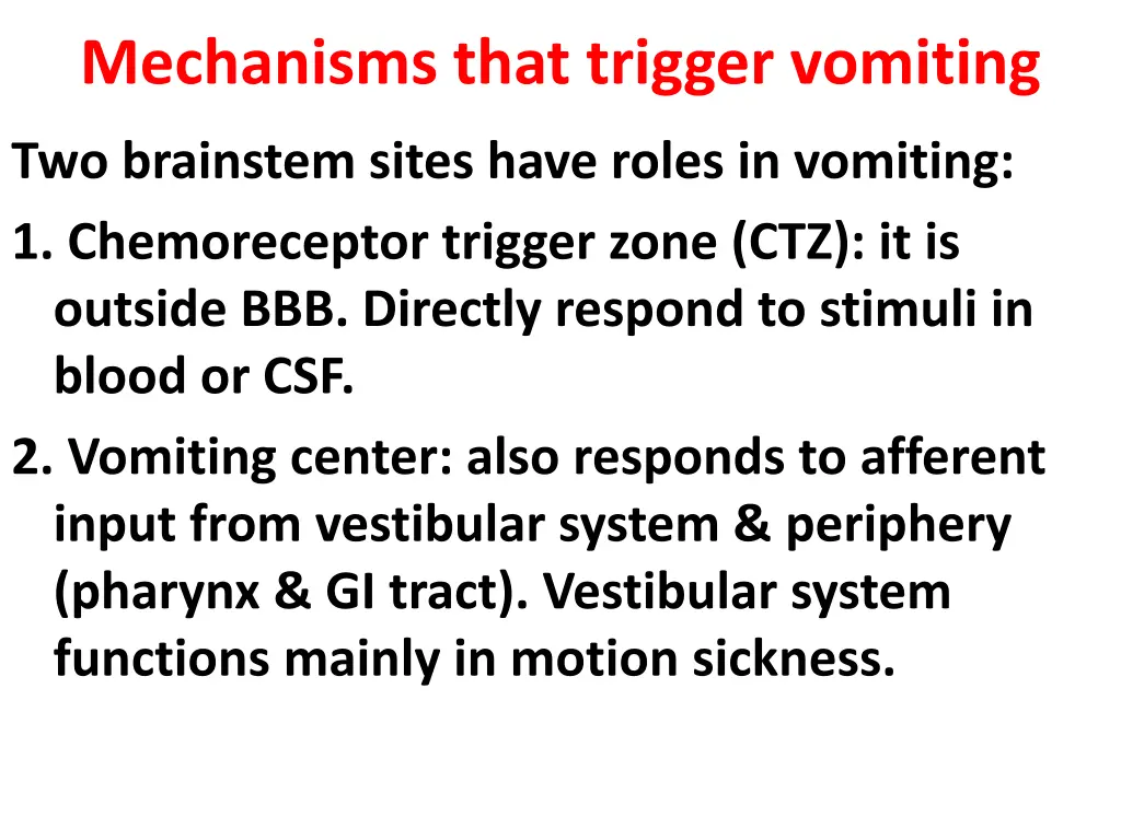mechanisms that trigger vomiting