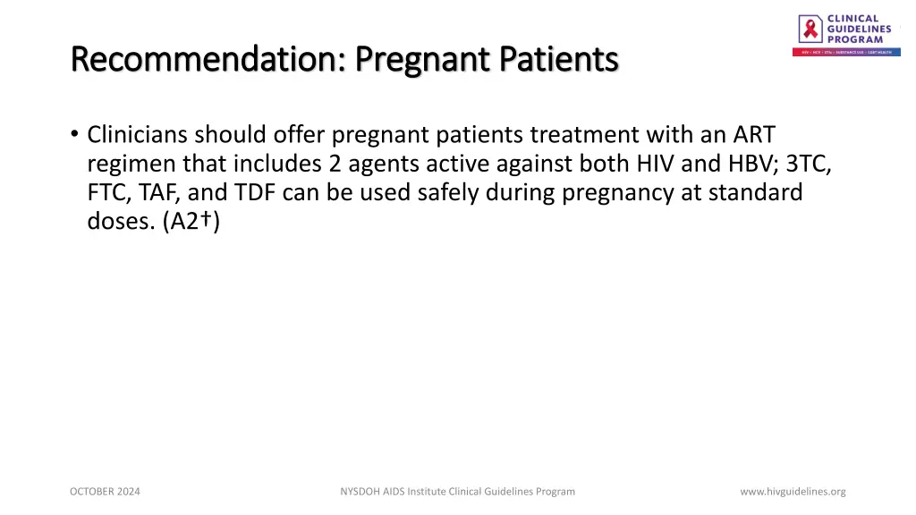 recommendation pregnant patients recommendation