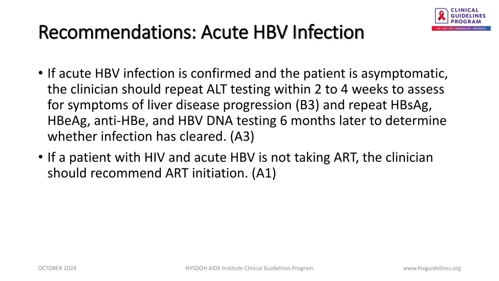 recommendations acute hbv infection