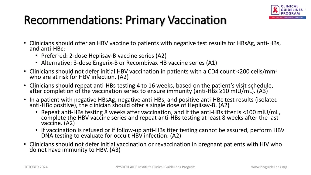 recommendations primary vaccination