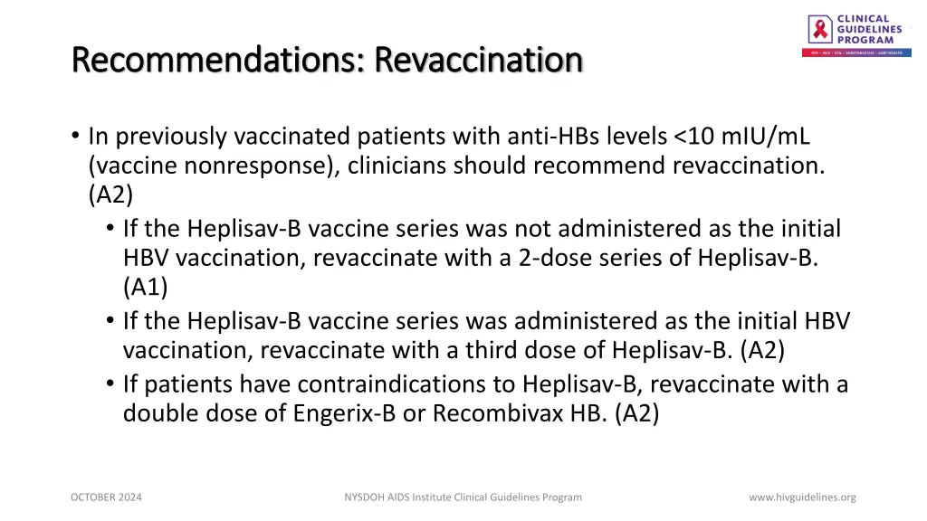 recommendations revaccination recommendations
