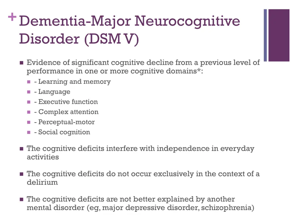 dementia major neurocognitive disorder dsm v