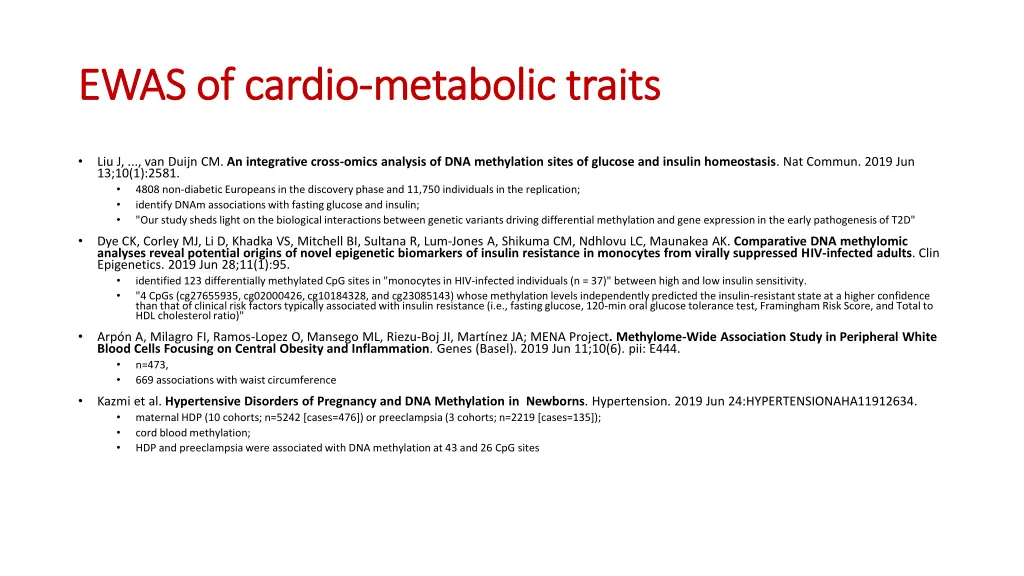 ewas of cardio ewas of cardio metabolic traits