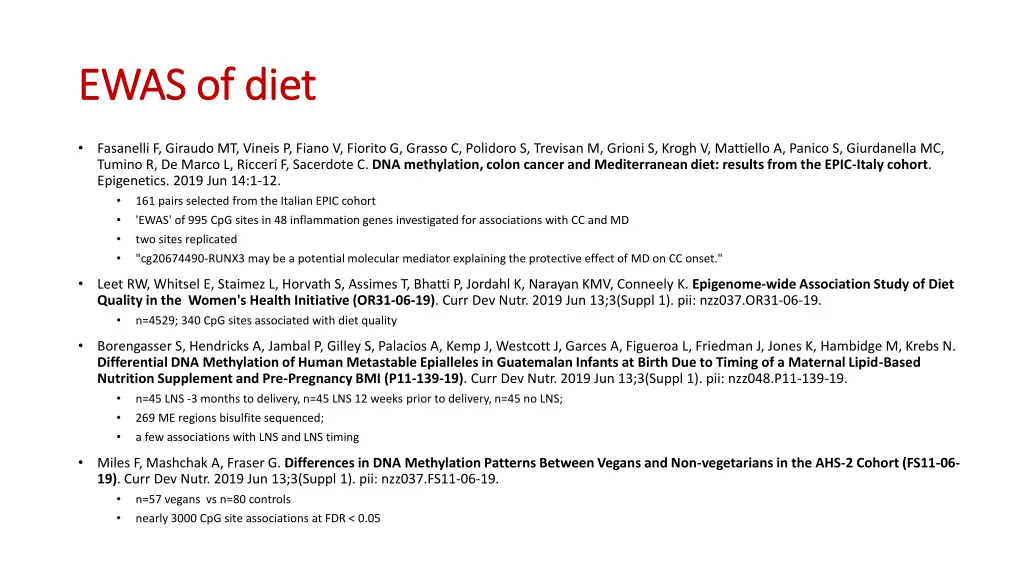 ewas of diet ewas of diet