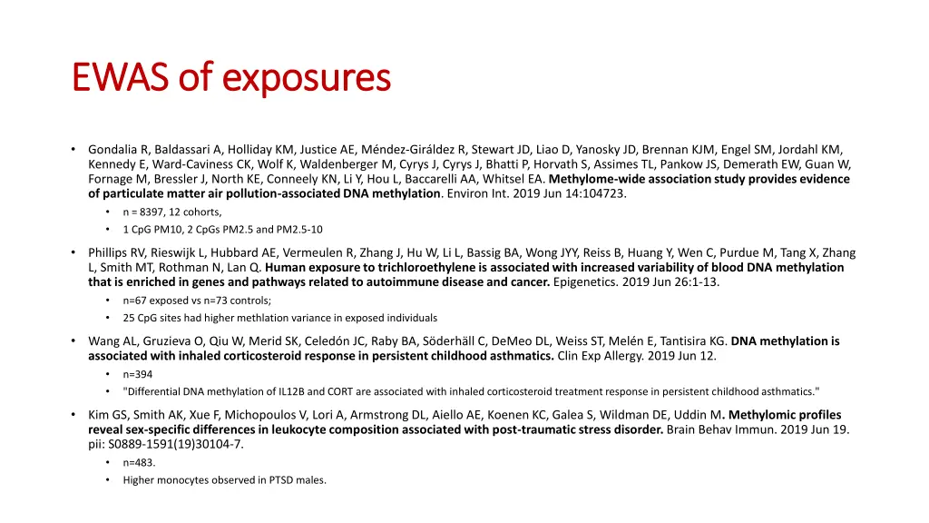 ewas of exposures ewas of exposures