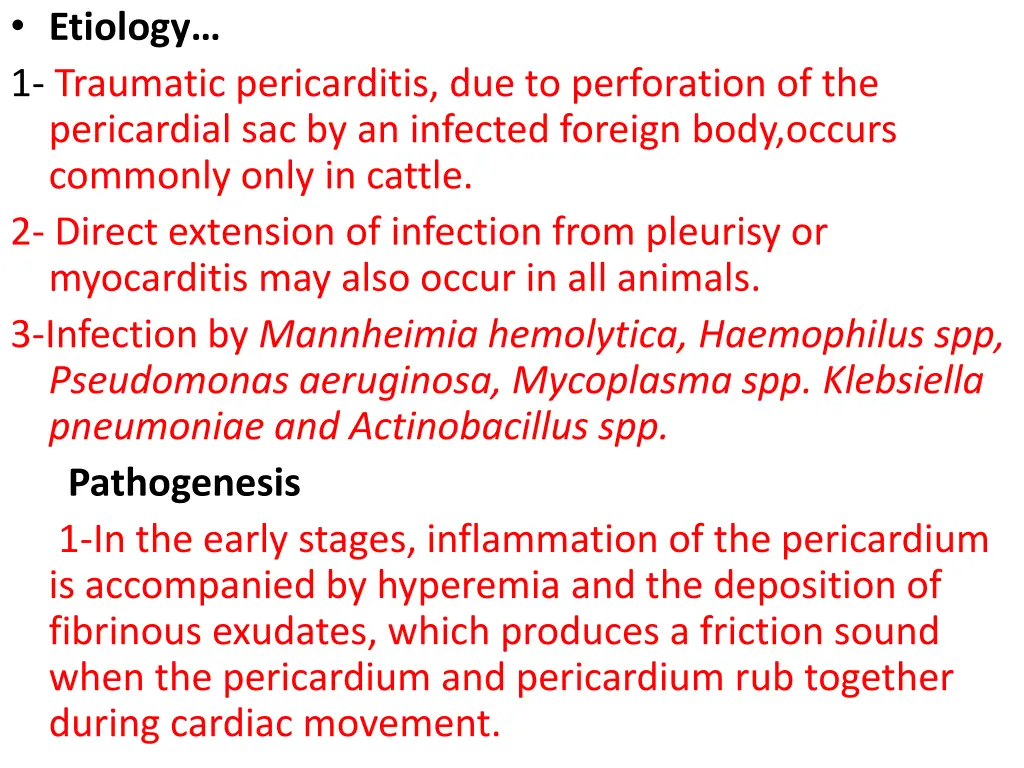 etiology 1 traumatic pericarditis