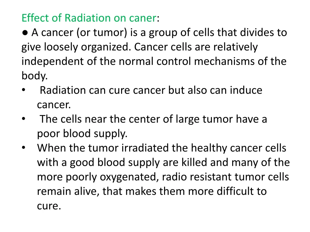 effect of radiation on caner a cancer or tumor