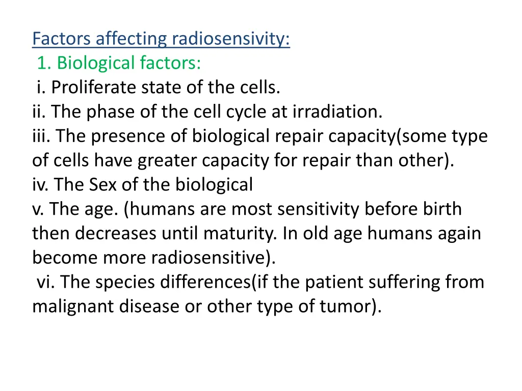 factors affecting radiosensivity 1 biological