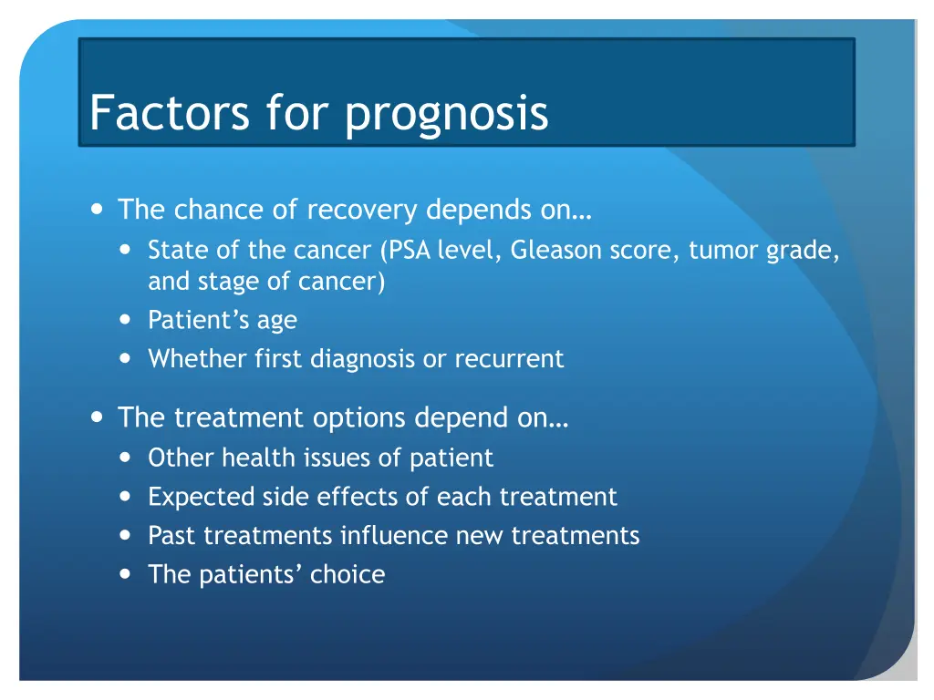 factors for prognosis