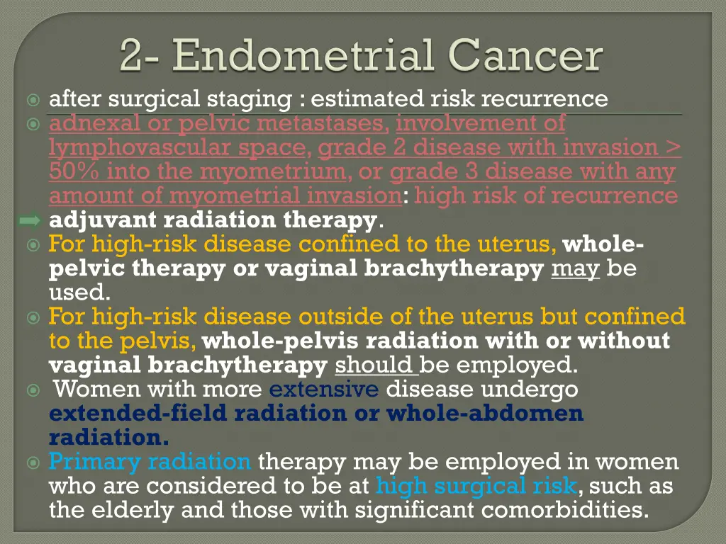 after surgical staging estimated risk recurrence