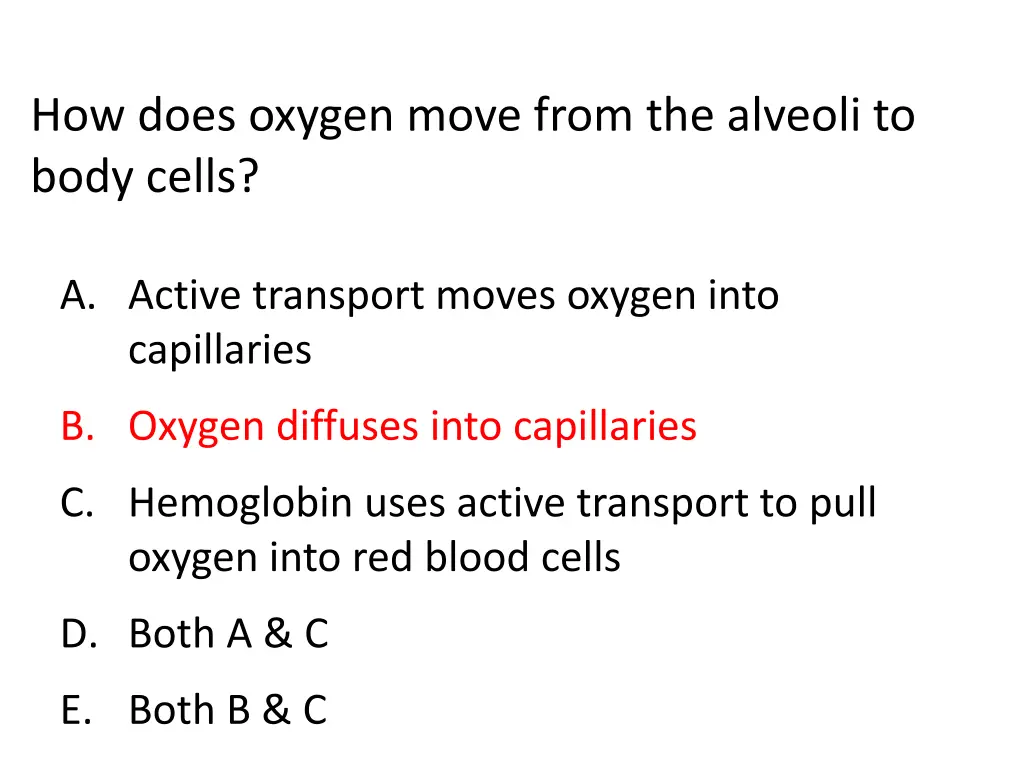 how does oxygen move from the alveoli to body