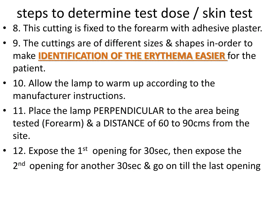 steps to determine test dose skin test 8 this