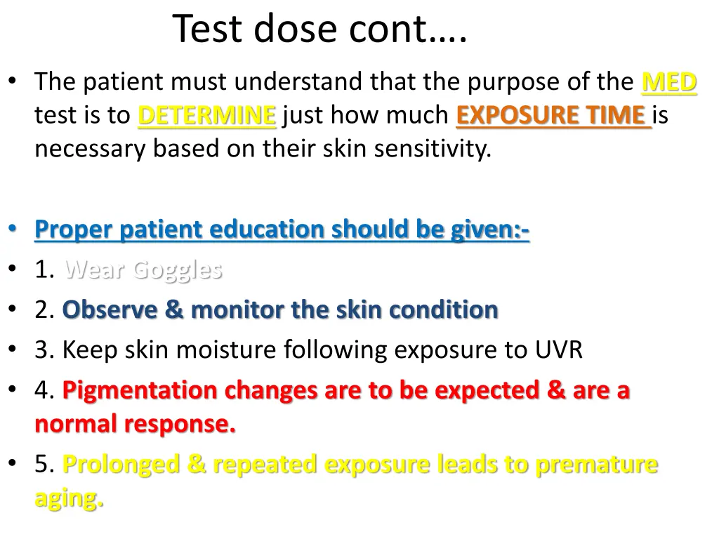 test dose cont