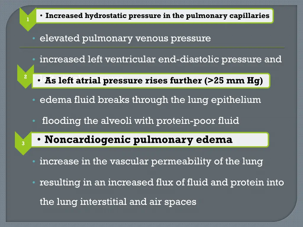 increased hydrostatic pressure in the pulmonary