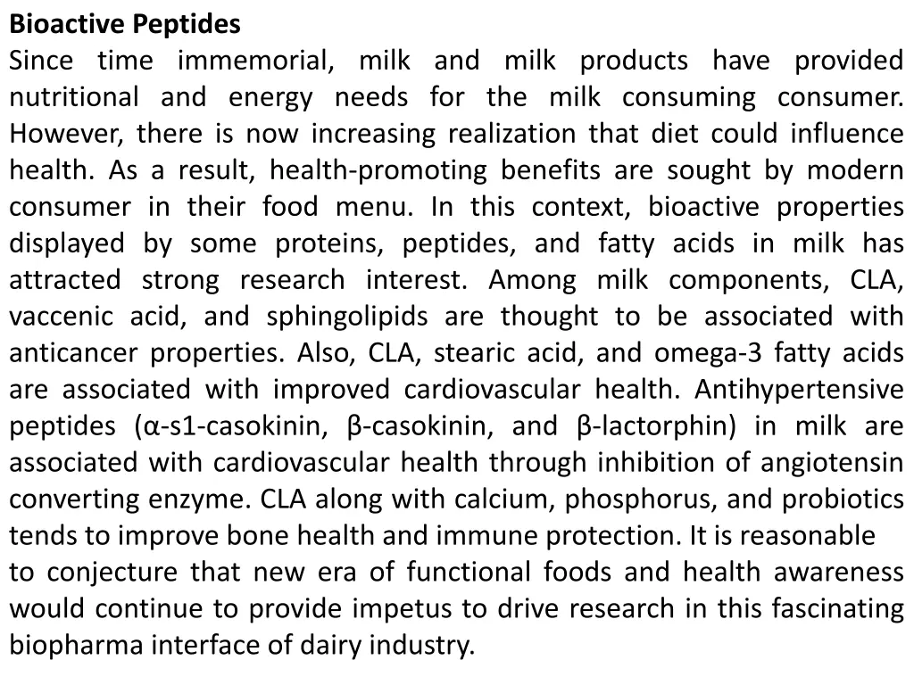 bioactive peptides since time immemorial milk