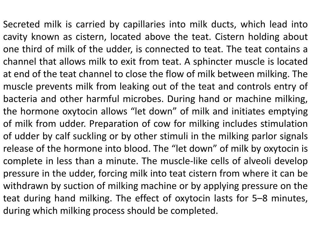 secreted milk is carried by capillaries into milk