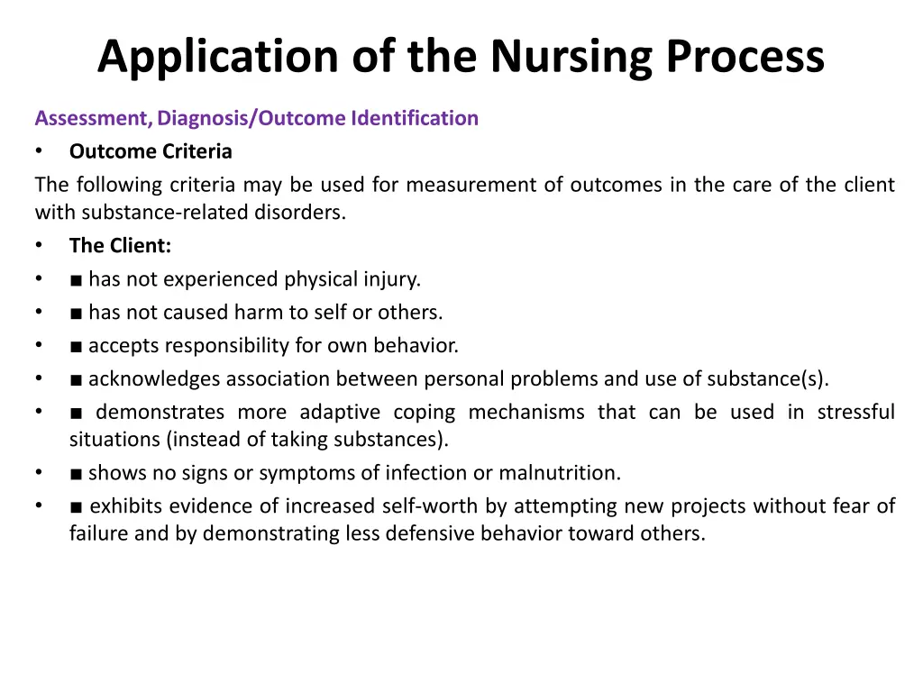application of the nursing process
