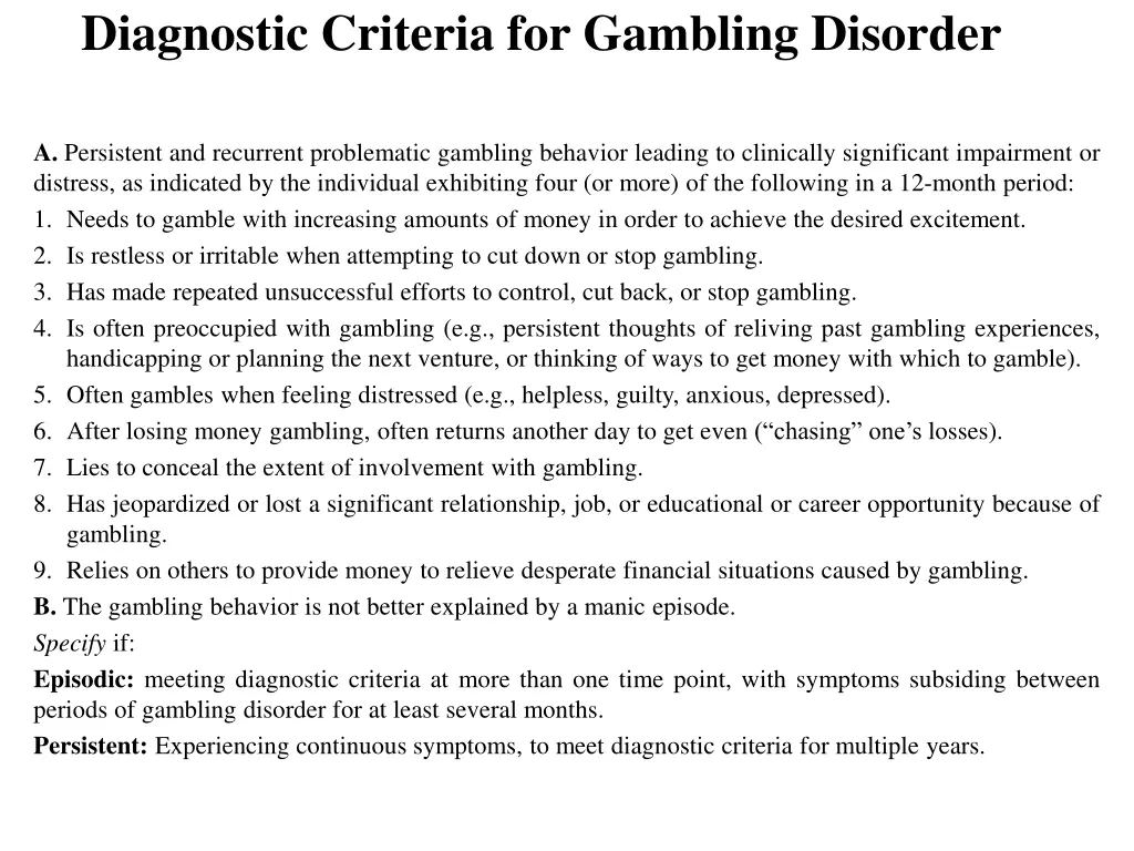diagnostic criteria for gambling disorder
