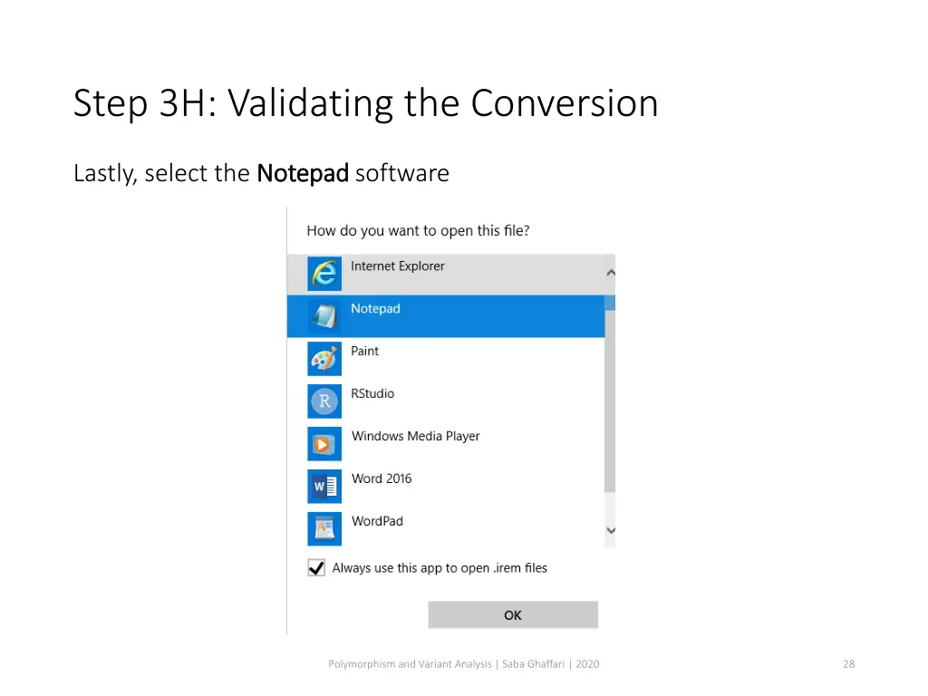 step 3h validating the conversion