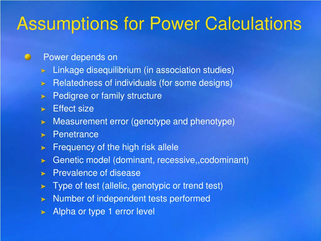 assumptions for power calculations