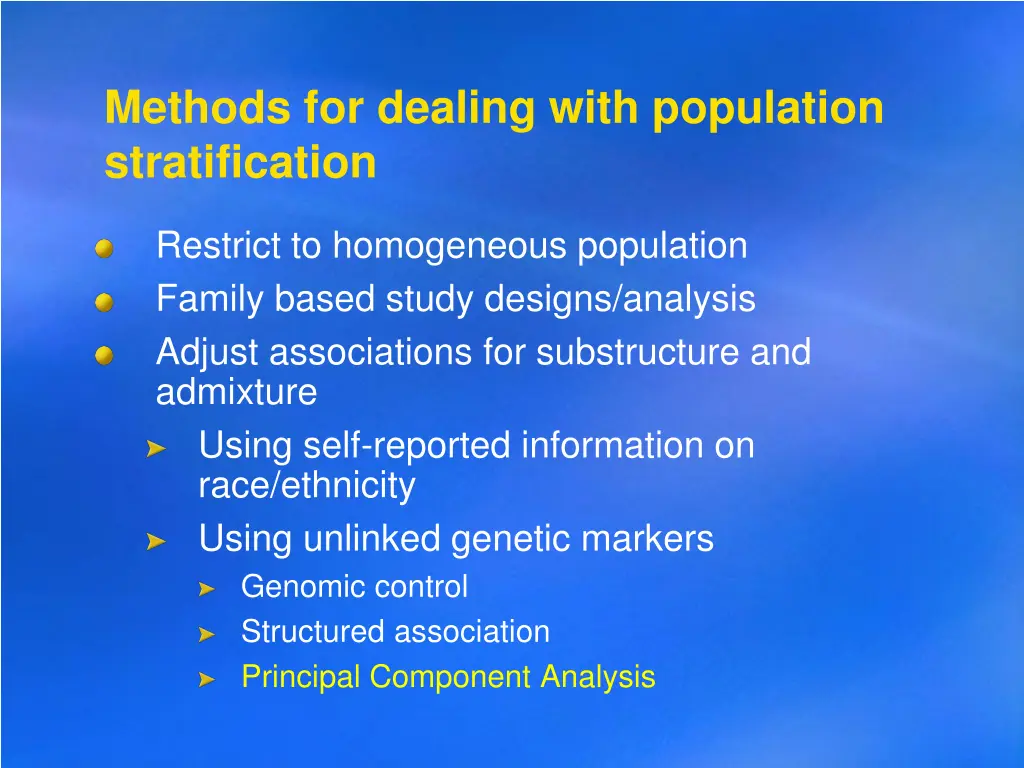 methods for dealing with population stratification