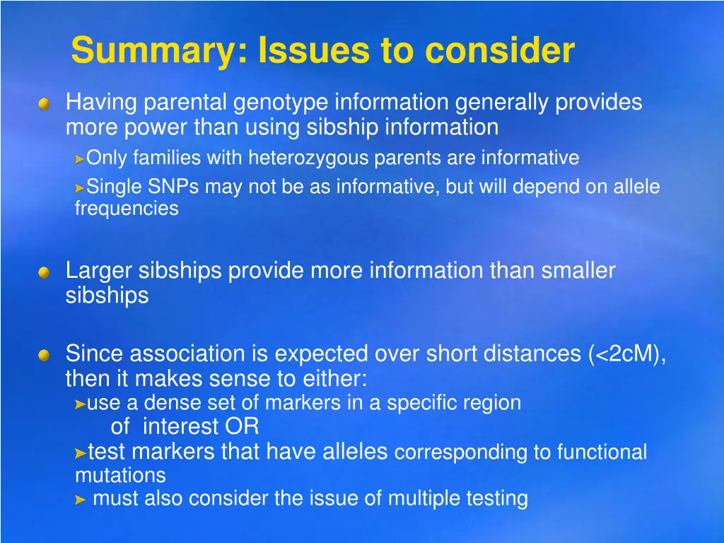 summary issues to consider