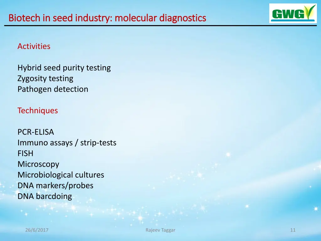 biotech in seed industry molecular diagnostics