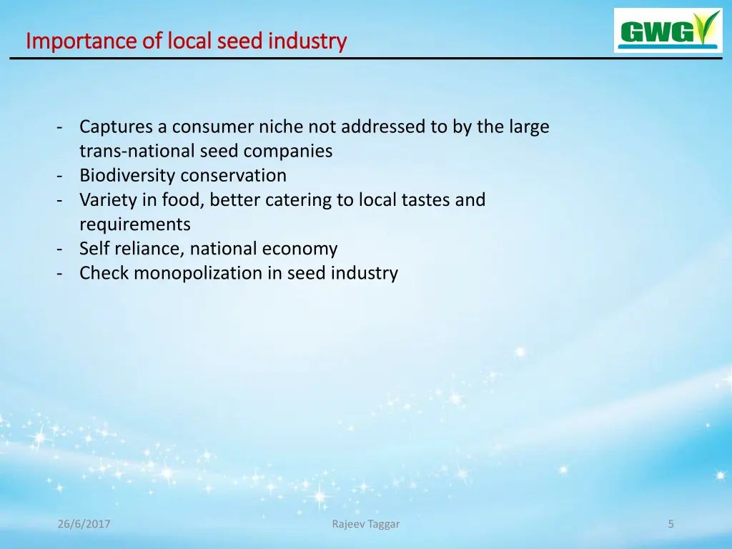 importance of local seed industry importance