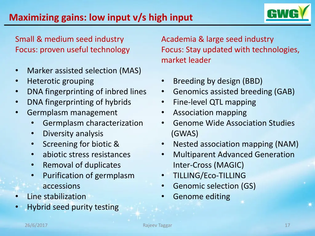 maximizing gains low input v s high input