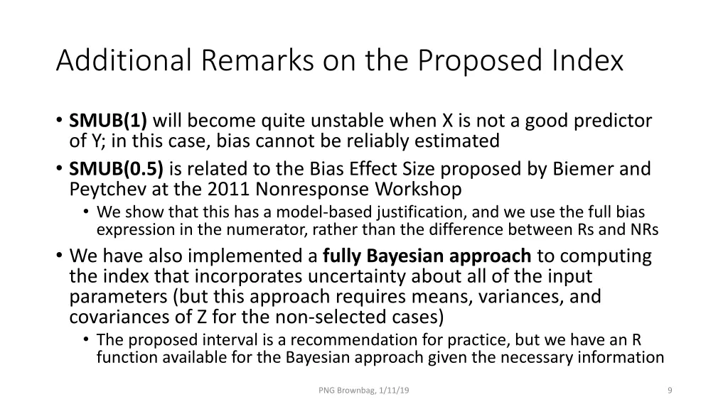 additional remarks on the proposed index
