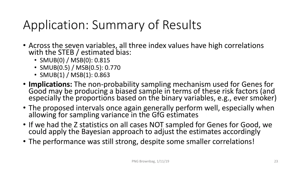 application summary of results