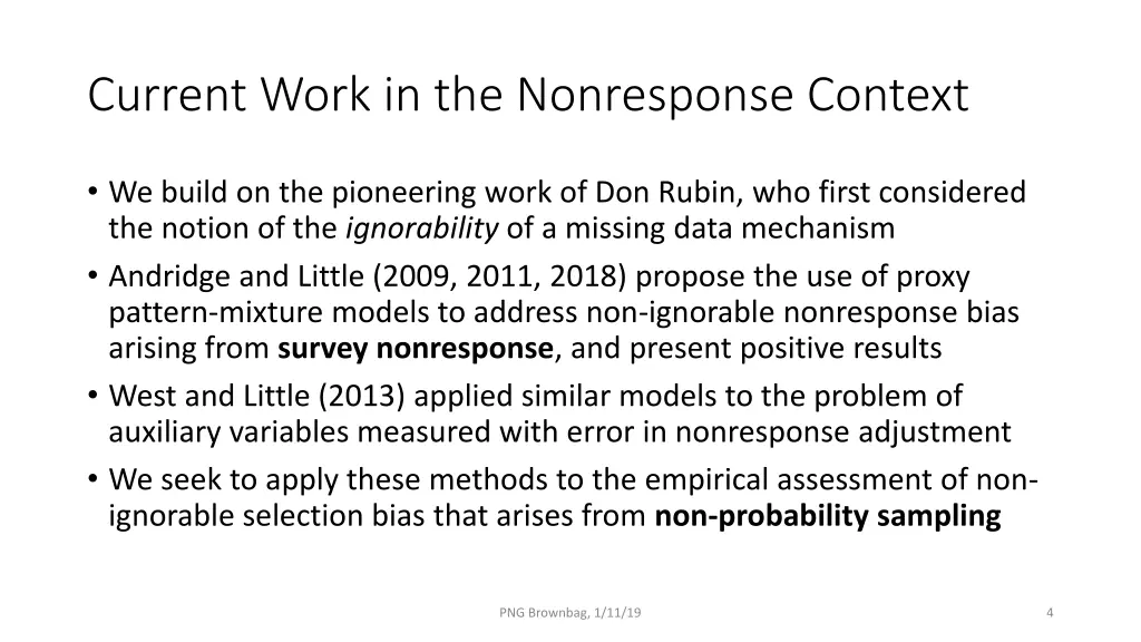 current work in the nonresponse context