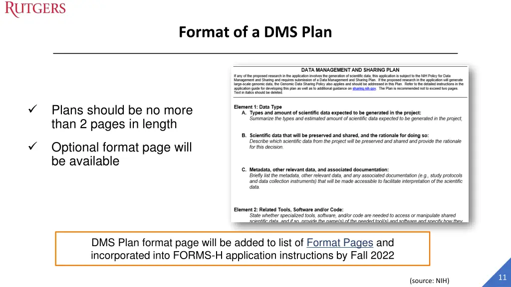 format of a dms plan