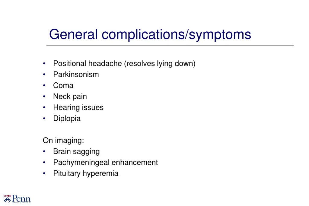 general complications symptoms