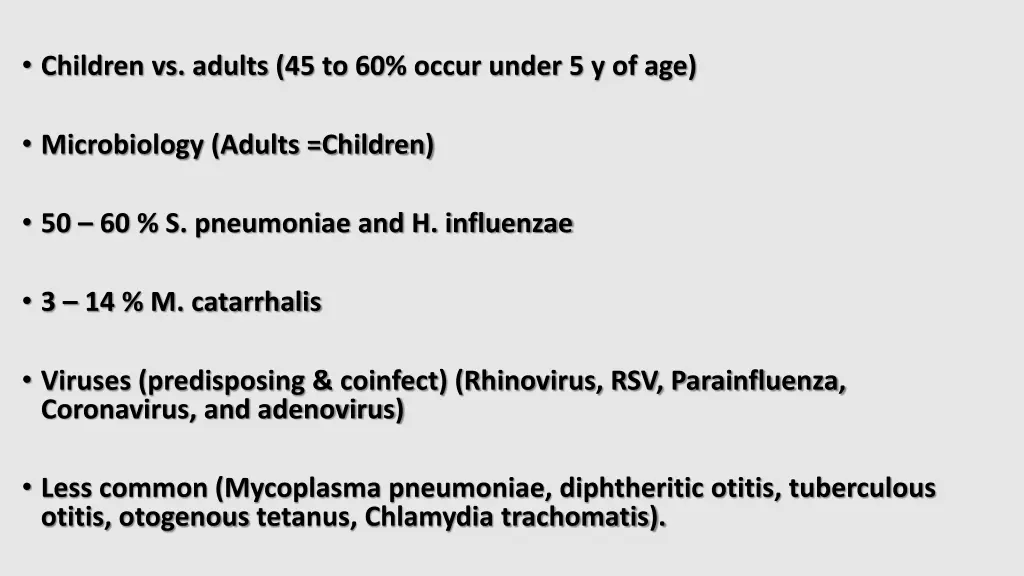 children vs adults 45 to 60 occur under 5 y of age