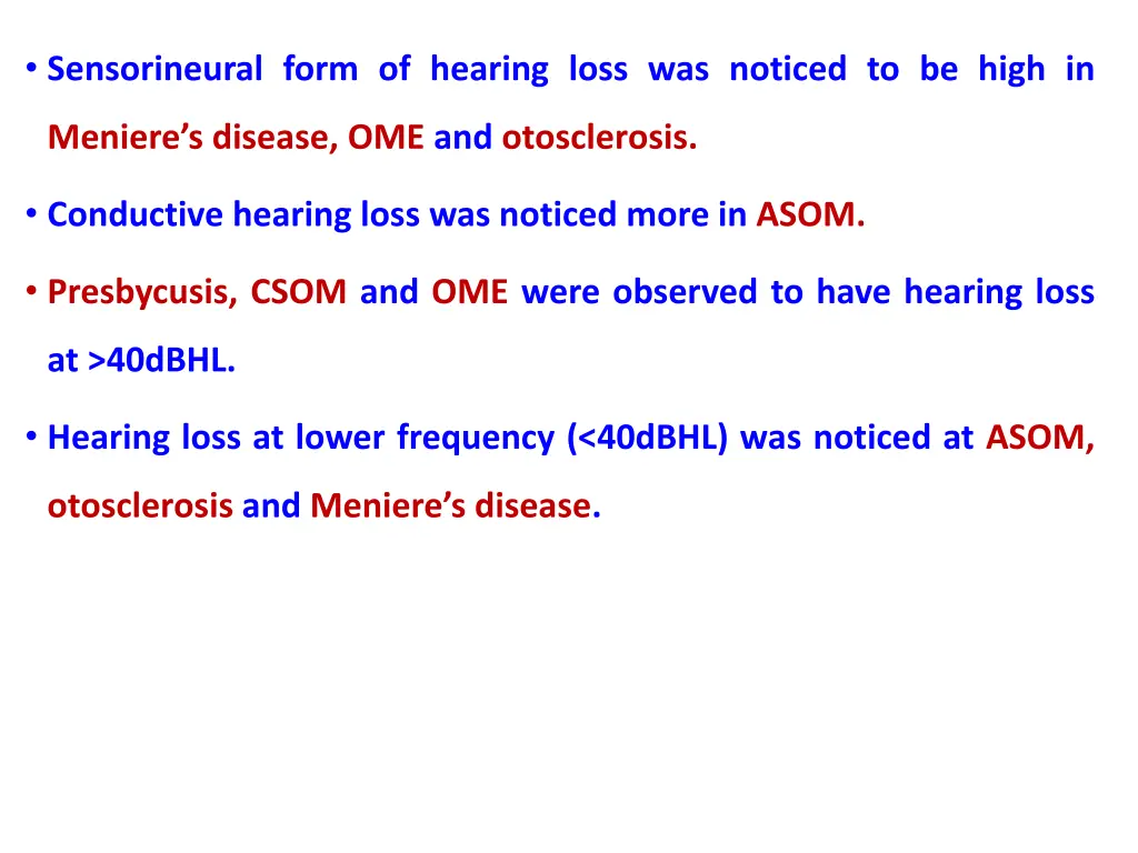 sensorineural form of hearing loss was noticed