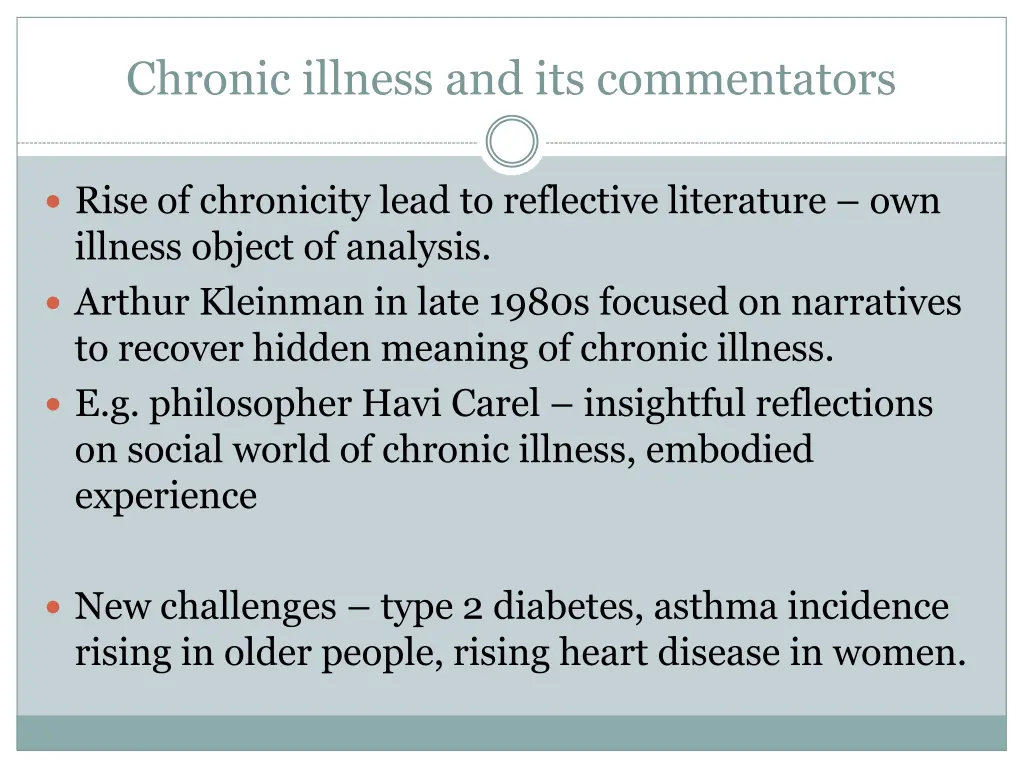 chronic illness and its commentators