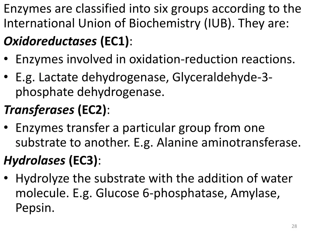 enzymes are classified into six groups according